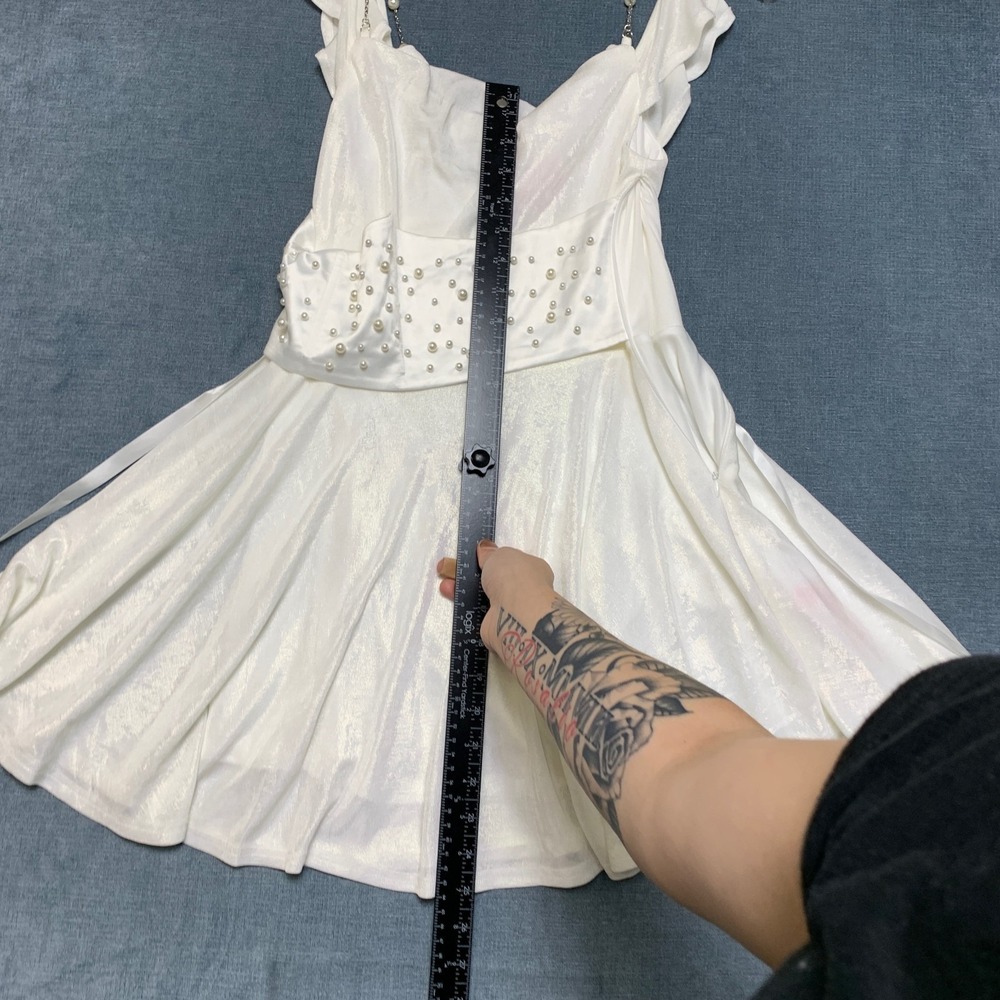 Sugar Thrillz Mini Dress Womens S White Pearl Embellished Cowl Neck Corset Back - Picture 6 of 13